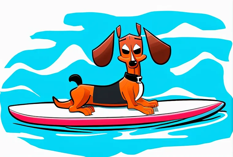 dachshund on surfboard cartoon