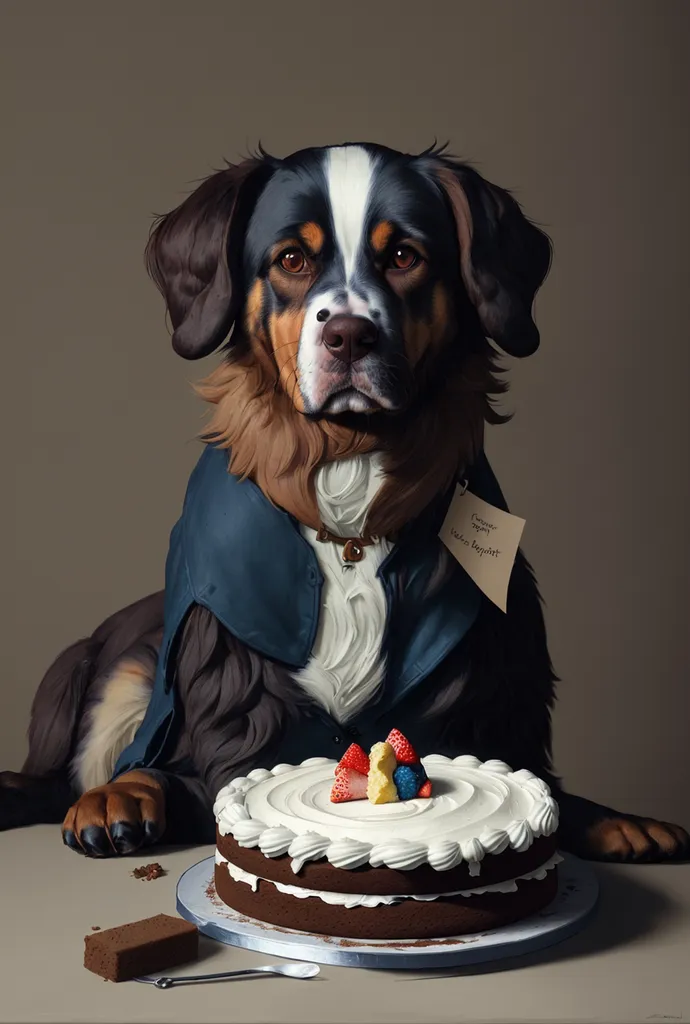 dog with cake painting